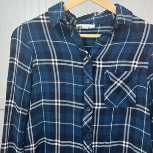 Beach Lunch Lounge Flannel Plaid Button Down Shirt Blue Cozycore Lumberjack